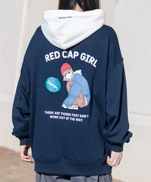 【1】〔新柄追加〕〔Red Cap Girl/レッドキャップガール〕バックイラストプリント/刺繍 ルーズサイズ 配色パーカー