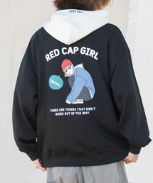 【1】〔新柄追加〕〔Red Cap Girl/レッドキャップガール〕バックイラストプリント/刺繍 ルーズサイズ 配色パーカー