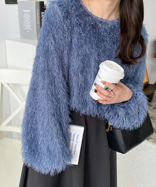 moment+（モーメントプラス）の「裾バルーンフリンジプルオーバー（Tシャツ/カットソー・レディース・ブルー/アイボリー/ピンク/ブラック/グレー・M/L）」の4枚目の写真