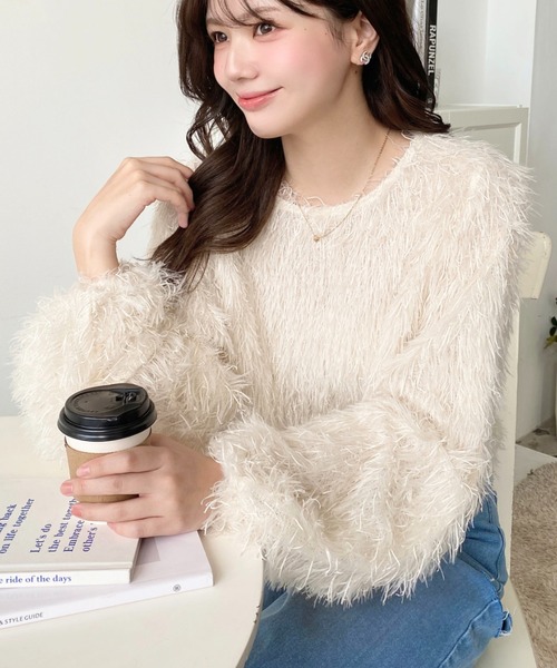 moment+（モーメントプラス）の「裾バルーンフリンジプルオーバー（Tシャツ/カットソー・レディース・ブルー/アイボリー/ピンク/ブラック/グレー・M/L）」の9枚目の写真