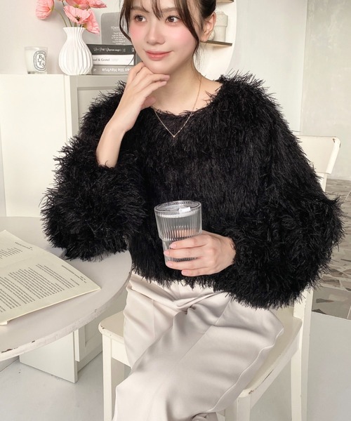 moment+（モーメントプラス）の「裾バルーンフリンジプルオーバー（Tシャツ/カットソー・レディース・ブルー/アイボリー/ピンク/ブラック/グレー・M/L）」の16枚目の写真