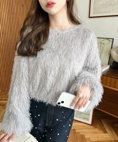 moment+（モーメントプラス）の「裾バルーンフリンジプルオーバー（Tシャツ/カットソー・レディース・ブルー/アイボリー/ピンク/ブラック/グレー・M/L）」の7枚目の写真