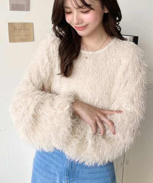 moment+（モーメントプラス）の「裾バルーンフリンジプルオーバー（Tシャツ/カットソー・レディース・ブルー/アイボリー/ピンク/ブラック/グレー・M/L）」の10枚目の写真