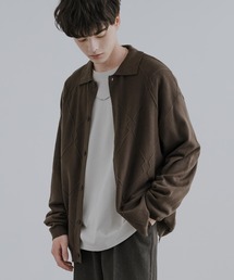 オーバーサイズ ジオメ柄L/S ポロ襟 ニットカーディガン