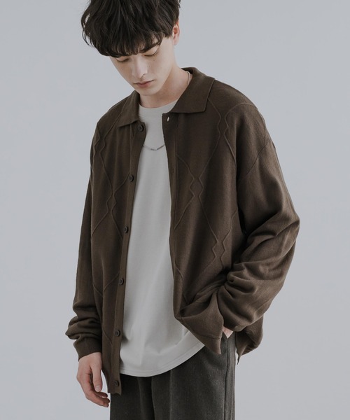 Rocky Monroe（ロッキーモンロー）の「オーバーサイズ ジオメ柄L/S ポロ襟 ニットカーディガン（カーディガン/ボレロ・メンズ・グレイッシュベージュ/ブラウン/ブラック/サックスブルー・M/L）」の3枚目の写真