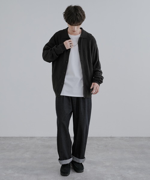Rocky Monroe（ロッキーモンロー）の「オーバーサイズ ジオメ柄L/S ポロ襟 ニットカーディガン（カーディガン/ボレロ・メンズ・グレイッシュベージュ/ブラウン/ブラック/サックスブルー・M/L）」の7枚目の写真