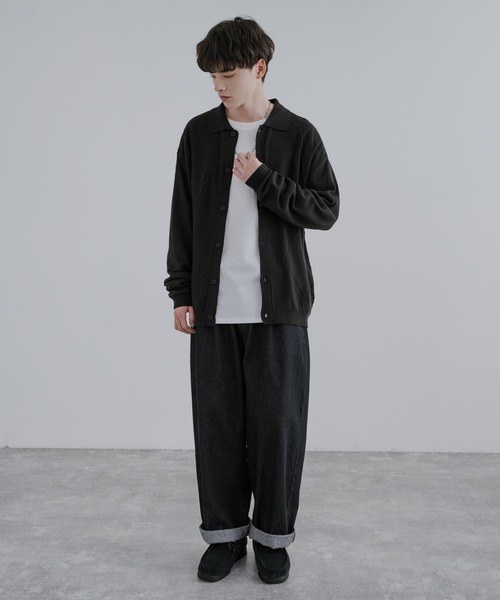 Rocky Monroe（ロッキーモンロー）の「オーバーサイズ ジオメ柄L/S ポロ襟 ニットカーディガン（カーディガン/ボレロ・メンズ・グレイッシュベージュ/ブラウン/ブラック/サックスブルー・M/L）」の8枚目の写真