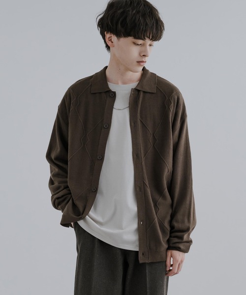 Rocky Monroe（ロッキーモンロー）の「オーバーサイズ ジオメ柄L/S ポロ襟 ニットカーディガン（カーディガン/ボレロ・メンズ・グレイッシュベージュ/ブラウン/ブラック/サックスブルー・M/L）」の9枚目の写真