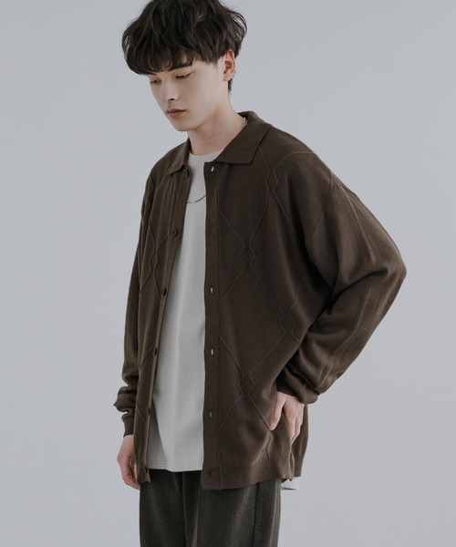 Rocky Monroe（ロッキーモンロー）の「オーバーサイズ ジオメ柄L/S ポロ襟 ニットカーディガン（カーディガン/ボレロ・メンズ・グレイッシュベージュ/ブラウン/ブラック/サックスブルー・M/L）」の10枚目の写真