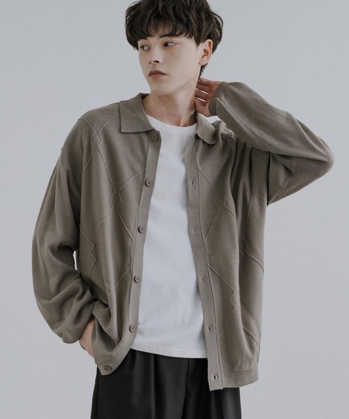Rocky Monroe（ロッキーモンロー）の「オーバーサイズ ジオメ柄L/S ポロ襟 ニットカーディガン（カーディガン/ボレロ・メンズ・グレイッシュベージュ/ブラウン/ブラック/サックスブルー・M/L）」の13枚目の写真