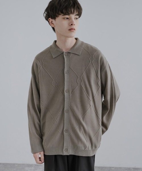 Rocky Monroe（ロッキーモンロー）の「オーバーサイズ ジオメ柄L/S ポロ襟 ニットカーディガン（カーディガン/ボレロ・メンズ・グレイッシュベージュ/ブラウン/ブラック/サックスブルー・M/L）」の14枚目の写真