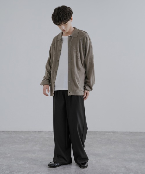 Rocky Monroe（ロッキーモンロー）の「オーバーサイズ ジオメ柄L/S ポロ襟 ニットカーディガン（カーディガン/ボレロ・メンズ・グレイッシュベージュ/ブラウン/ブラック/サックスブルー・M/L）」の15枚目の写真