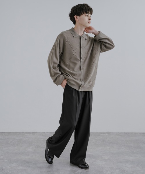 Rocky Monroe（ロッキーモンロー）の「オーバーサイズ ジオメ柄L/S ポロ襟 ニットカーディガン（カーディガン/ボレロ・メンズ・グレイッシュベージュ/ブラウン/ブラック/サックスブルー・M/L）」の16枚目の写真