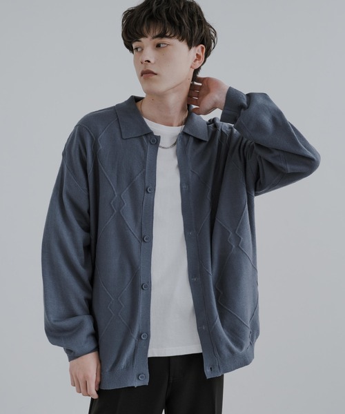 Rocky Monroe（ロッキーモンロー）の「オーバーサイズ ジオメ柄L/S ポロ襟 ニットカーディガン（カーディガン/ボレロ・メンズ・グレイッシュベージュ/ブラウン/ブラック/サックスブルー・M/L）」の17枚目の写真