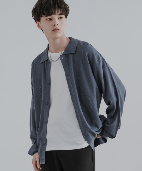 Rocky Monroe（ロッキーモンロー）の「オーバーサイズ ジオメ柄L/S ポロ襟 ニットカーディガン（カーディガン/ボレロ・メンズ・グレイッシュベージュ/ブラウン/ブラック/サックスブルー・M/L）」の18枚目の写真