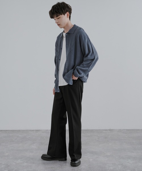 Rocky Monroe（ロッキーモンロー）の「オーバーサイズ ジオメ柄L/S ポロ襟 ニットカーディガン（カーディガン/ボレロ・メンズ・グレイッシュベージュ/ブラウン/ブラック/サックスブルー・M/L）」の19枚目の写真