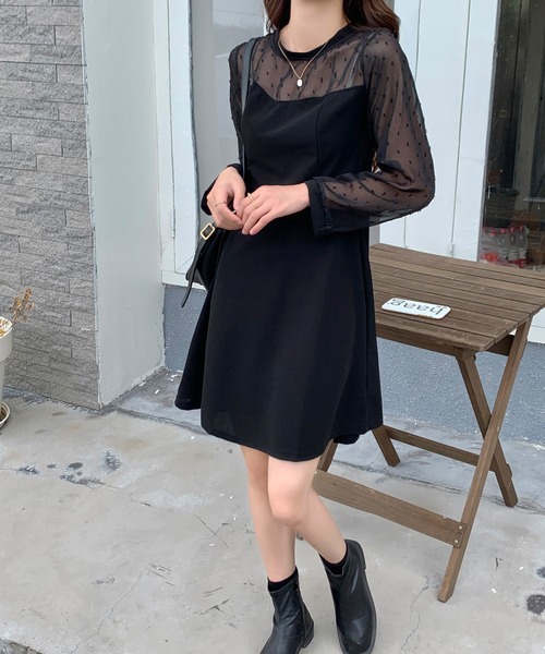 Mejoul（メジュール）の「ドットシアースリーブワンピース（ワンピース・レディース・ブラック・L/M）」の3枚目の写真