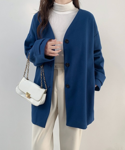ECLIN(エクラン)の「ニットメルトンミドル丈ノーカラーコート(ノーカラーコート・レディース・アイボリー/ブラック/モカ/ベージュ/ネイビー/ブルー・M/L)」の6枚目の写真