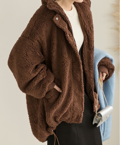 セール】スタンドカラー モンスターボアジャケット（ブルゾン）｜ad