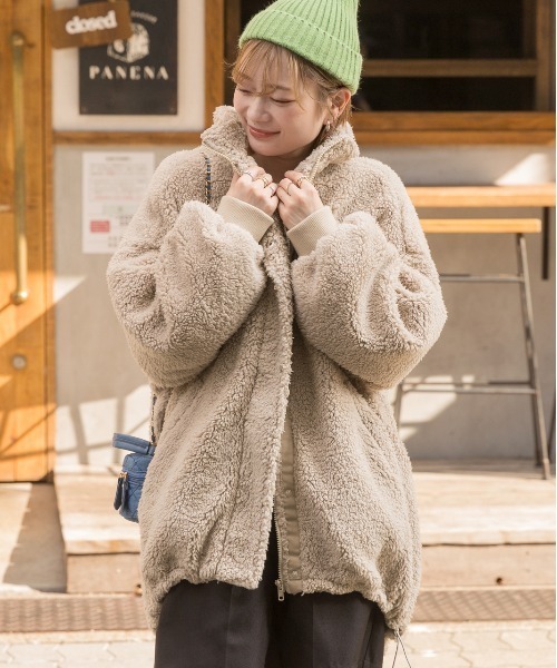 セール】スタンドカラー モンスターボアジャケット（ブルゾン）｜ad