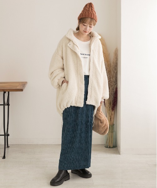 セール】スタンドカラー モンスターボアジャケット（ブルゾン）｜ad