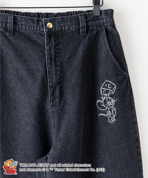 Tom＆Jerry（トムアンドジェリー）の「【OUTDOOR PRODUCTS/アウトドアプロダクツ】【TOM AND JERRY/トムとジェリー】 トムジェリ 　タフィー　 コラボ　　刺繍 　 オーバーサイズデニム　ワイドデニム　ジーンズ（デニムパンツ・メンズ・ブラック/ブルー・MEDIUM/LARGE）」の7枚目の写真