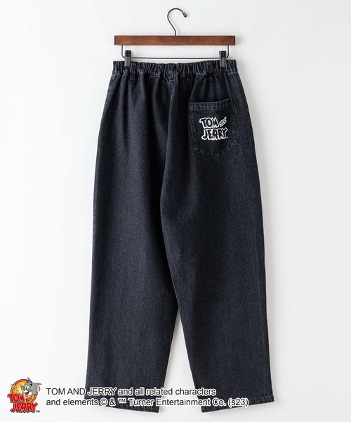 Tom＆Jerry（トムアンドジェリー）の「【OUTDOOR PRODUCTS/アウトドアプロダクツ】【TOM AND JERRY/トムとジェリー】 トムジェリ 　タフィー　 コラボ　　刺繍 　 オーバーサイズデニム　ワイドデニム　ジーンズ（デニムパンツ・メンズ・ブラック/ブルー・MEDIUM/LARGE）」の3枚目の写真