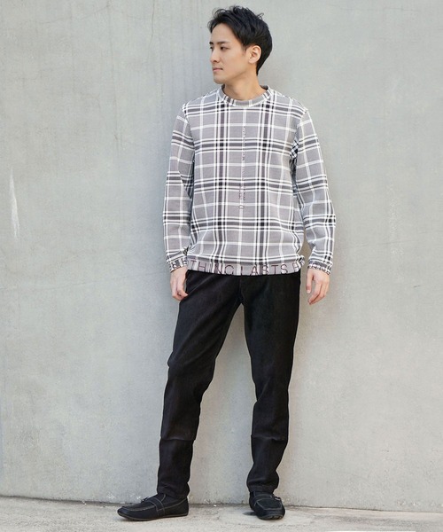 HIDEAWAYS NICOLE（ハイダウェイニコル）の「ダンボールニットロゴプリントクルーネックプルオーバー（Tシャツ/カットソー・メンズ・オフホワイト/チェック/ブラック/モカ・MEDIUM/LARGE/X-LARGE）」の16枚目の写真