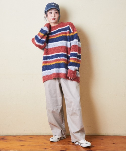 CUBE SUGAR（キューブシュガー）の「ブラッシングニットループ糸ボーダープルオーバー（ニット/セーター・レディース・ネイビー/レッド/グリーン・M）」の20枚目の写真