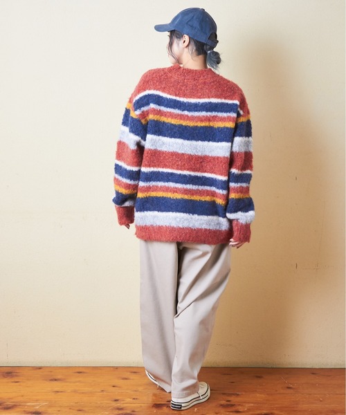 CUBE SUGAR（キューブシュガー）の「ブラッシングニットループ糸ボーダープルオーバー（ニット/セーター・レディース・ネイビー/レッド/グリーン・M）」の18枚目の写真