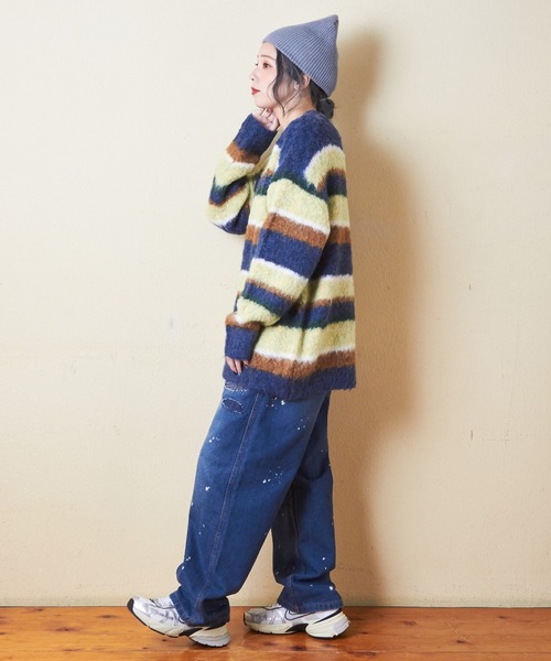 CUBE SUGAR（キューブシュガー）の「ブラッシングニットループ糸ボーダープルオーバー（ニット/セーター・レディース・ネイビー/レッド/グリーン・M）」の16枚目の写真