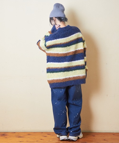 CUBE SUGAR（キューブシュガー）の「ブラッシングニットループ糸ボーダープルオーバー（ニット/セーター・レディース・ネイビー/レッド/グリーン・M）」の15枚目の写真