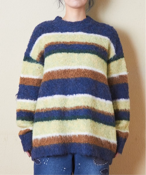 CUBE SUGAR（キューブシュガー）の「ブラッシングニットループ糸ボーダープルオーバー（ニット/セーター・レディース・ネイビー/レッド/グリーン・M）」の14枚目の写真