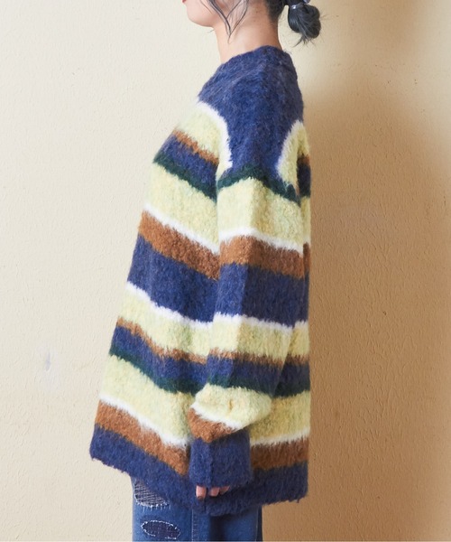 CUBE SUGAR（キューブシュガー）の「ブラッシングニットループ糸ボーダープルオーバー（ニット/セーター・レディース・ネイビー/レッド/グリーン・M）」の12枚目の写真