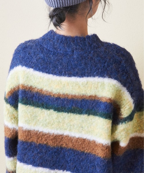 CUBE SUGAR（キューブシュガー）の「ブラッシングニットループ糸ボーダープルオーバー（ニット/セーター・レディース・ネイビー/レッド/グリーン・M）」の6枚目の写真