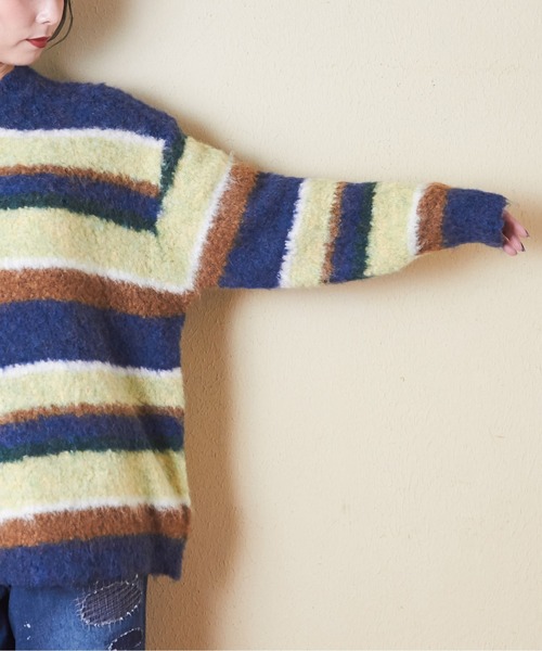 CUBE SUGAR（キューブシュガー）の「ブラッシングニットループ糸ボーダープルオーバー（ニット/セーター・レディース・ネイビー/レッド/グリーン・M）」の13枚目の写真