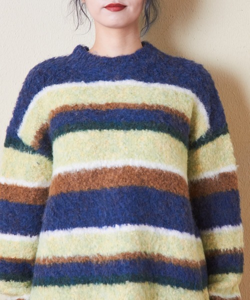 CUBE SUGAR（キューブシュガー）の「ブラッシングニットループ糸ボーダープルオーバー（ニット/セーター・レディース・ネイビー/レッド/グリーン・M）」の10枚目の写真