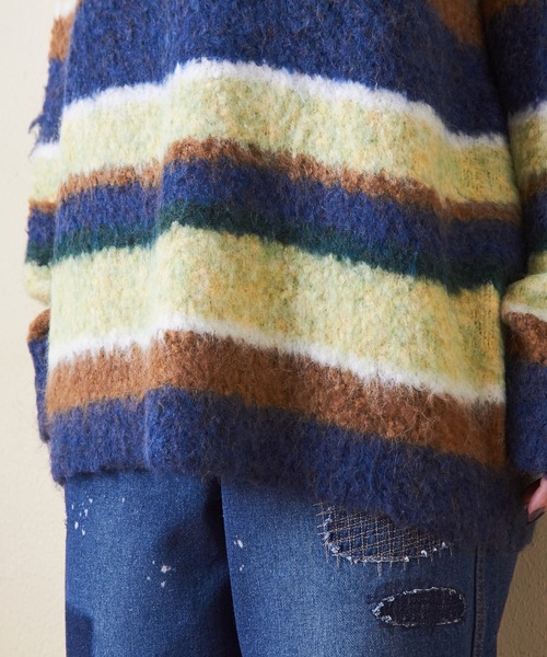 CUBE SUGAR（キューブシュガー）の「ブラッシングニットループ糸ボーダープルオーバー（ニット/セーター・レディース・ネイビー/レッド/グリーン・M）」の8枚目の写真