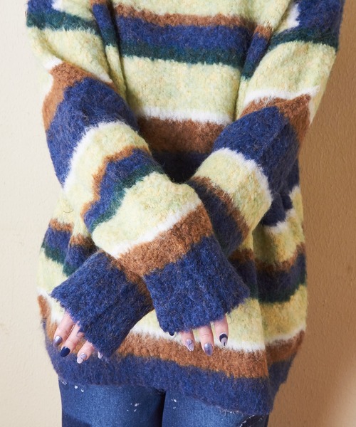 CUBE SUGAR（キューブシュガー）の「ブラッシングニットループ糸ボーダープルオーバー（ニット/セーター・レディース・ネイビー/レッド/グリーン・M）」の7枚目の写真