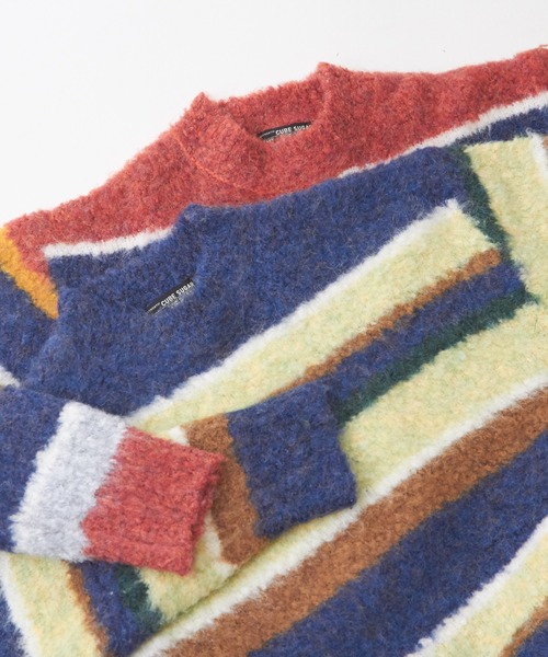 CUBE SUGAR（キューブシュガー）の「ブラッシングニットループ糸ボーダープルオーバー（ニット/セーター・レディース・ネイビー/レッド/グリーン・M）」の4枚目の写真