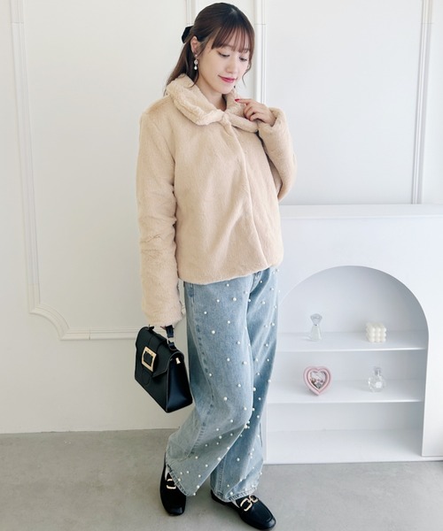 美品♡メゾンドフルール プチローブ ファーショートコート セール】フェイクファー襟付きショートコート（その他アウター