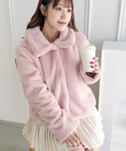 【美品】レストローズ カシミヤ混ウール ショートコート ファー付フード 3WAY 美品】レストローズ カシミヤ混ウールショートコート ファー付き