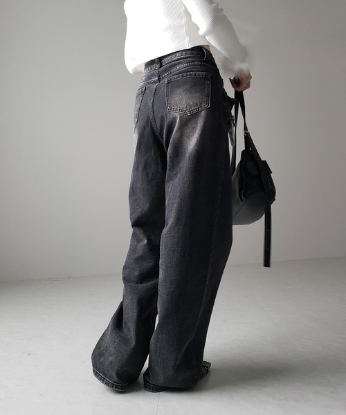 セール】【 4size ／ 2color 】ダブルウエストダメージ