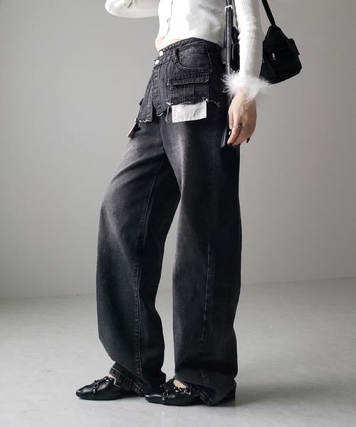 me+em select（ミームセレクト）の「【 ４size ／ ２color 】ダブルウエストダメージレイヤードヴィンテージルーズデニム（デニムパンツ・レディース・ブラック/ブルー・LARGE/X-LARGE/SMALL/MEDIUM）」の20枚目の写真