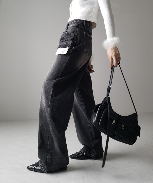 me+em select（ミームセレクト）の「【 ４size ／ ２color 】ダブルウエストダメージレイヤードヴィンテージルーズデニム（デニムパンツ・レディース・ブラック/ブルー・LARGE/X-LARGE/SMALL/MEDIUM）」の19枚目の写真