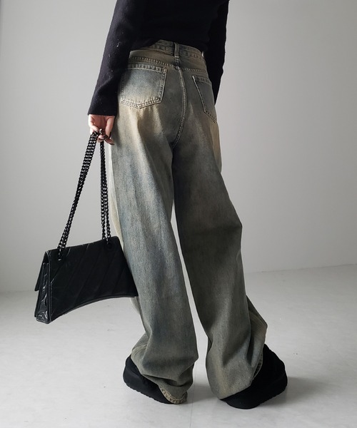 me+em select（ミームセレクト）の「【 ４size ／ ２color 】ダブルウエストダメージレイヤードヴィンテージルーズデニム（デニムパンツ・レディース・ブラック/ブルー・LARGE/X-LARGE/SMALL/MEDIUM）」の10枚目の写真