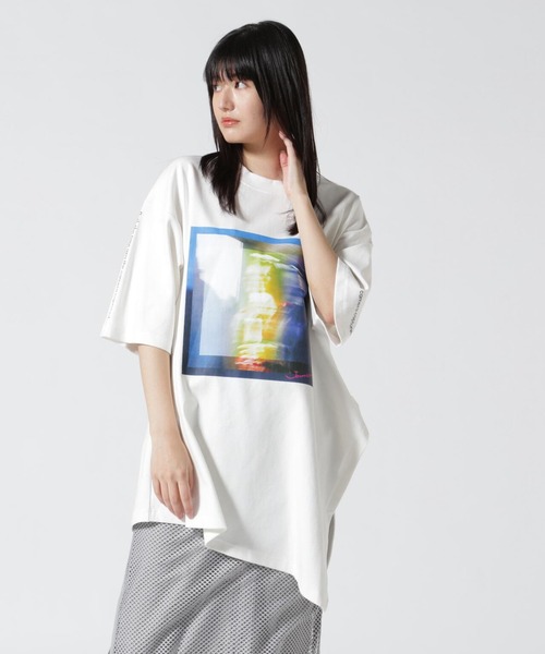 アウラアイラ　フォトコラージュTシャツ　アシンメトリー　ブラック　プリント OCEAN PHOTO PRINT T-SHIRT — aulaaila