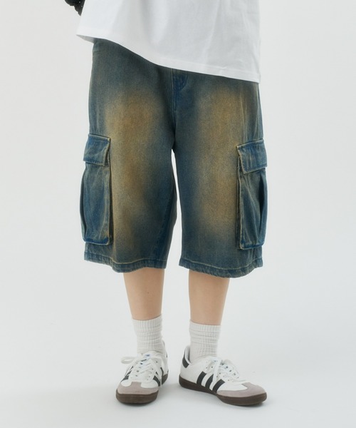 CIAOPANIC TYPY(チャオパニックティピー)の「【UNISEX】ハーフカーゴデニムパンツ(カーゴパンツ・メンズ・カーキ/チャコールグレー/ベージュ/ブラック/サックスブルー/インディゴブルー・MEDIUM/LARGE)」の6枚目の写真