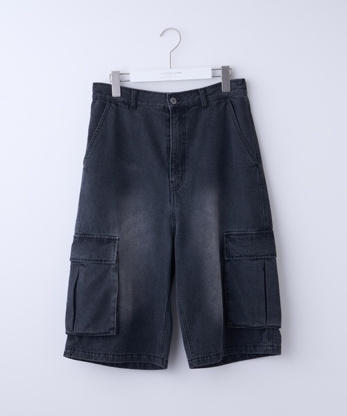 セール】【UNISEX】ハーフカーゴデニムパンツ（カーゴパンツ