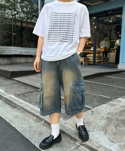CIAOPANIC TYPY(チャオパニックティピー)の「【UNISEX】ハーフカーゴデニムパンツ(カーゴパンツ・メンズ・カーキ/チャコールグレー/ベージュ/ブラック/サックスブルー/インディゴブルー・MEDIUM/LARGE)」の9枚目の写真